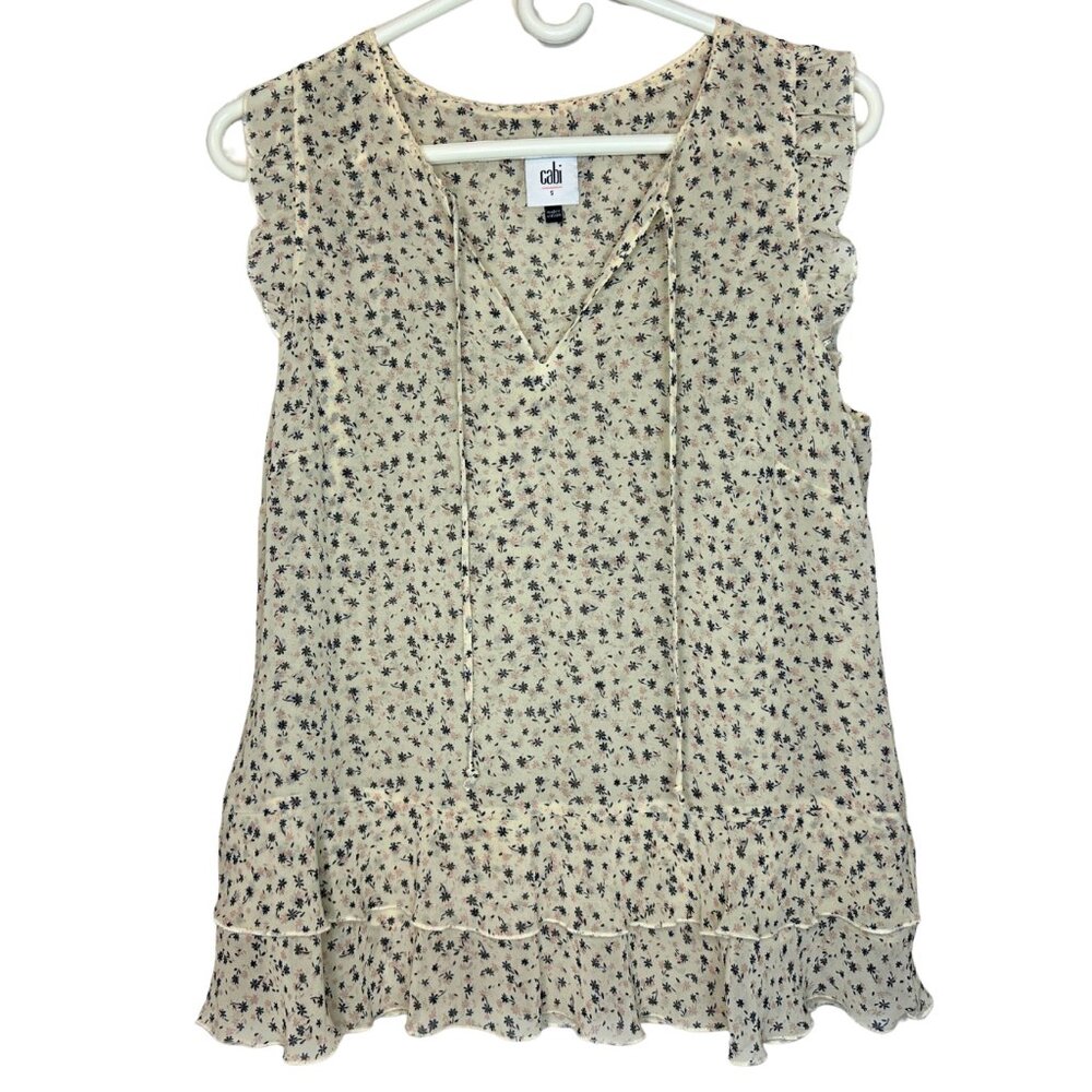 Cabi Wishful Floral Top with Ruffle Sleeve Ivory Spring Ruffle Blouse